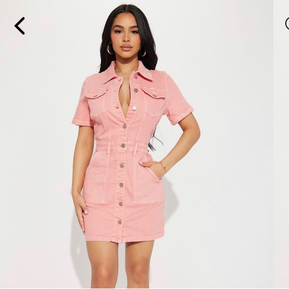 Pink Button-Down Denim Dress